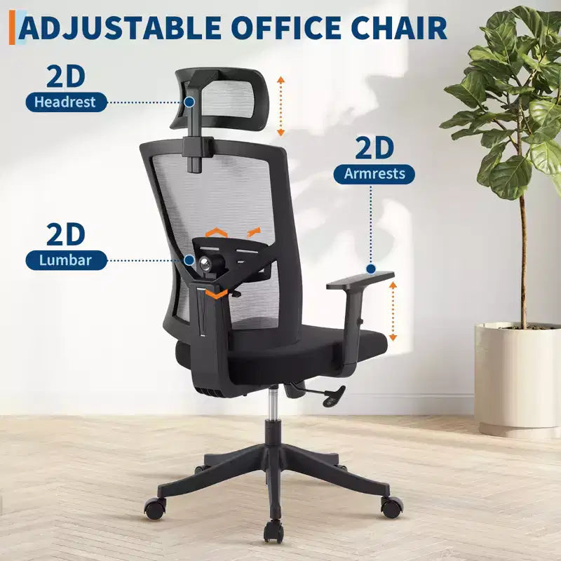 Chaise de bureau pivotante noire/grise à dossier haut, avec accoudoirs, 1 place