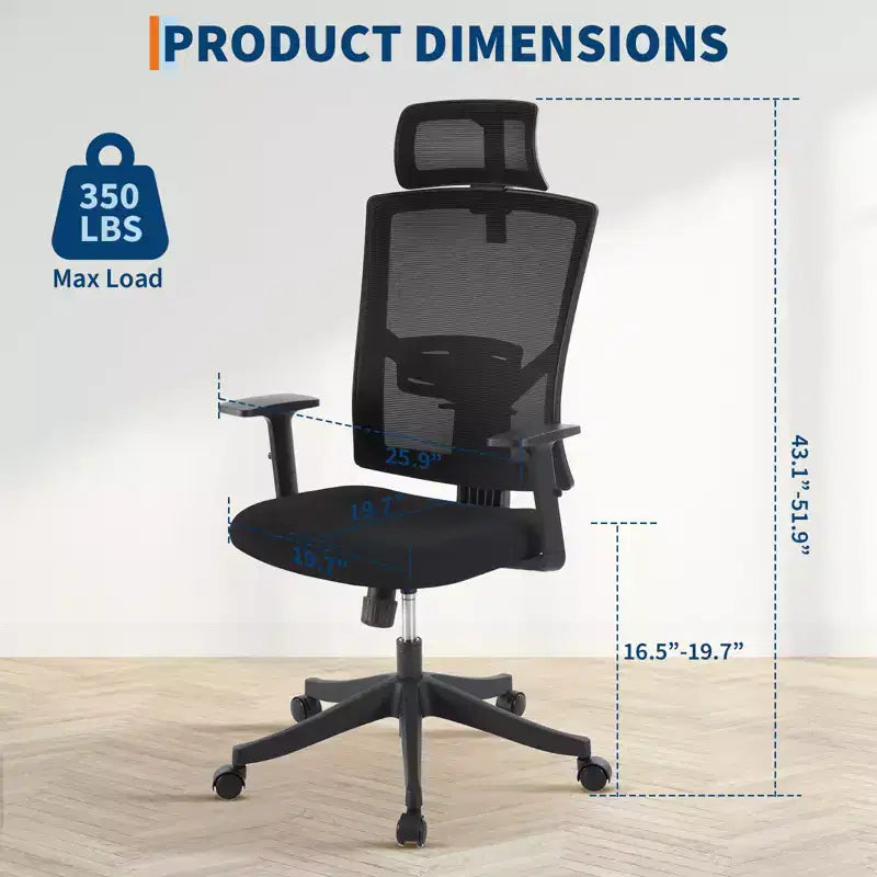 Chaise de bureau pivotante noire/grise à dossier haut, avec accoudoirs, 1 place