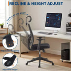 Chaise de bureau pivotante noire/grise à dossier haut, avec accoudoirs, 1 place