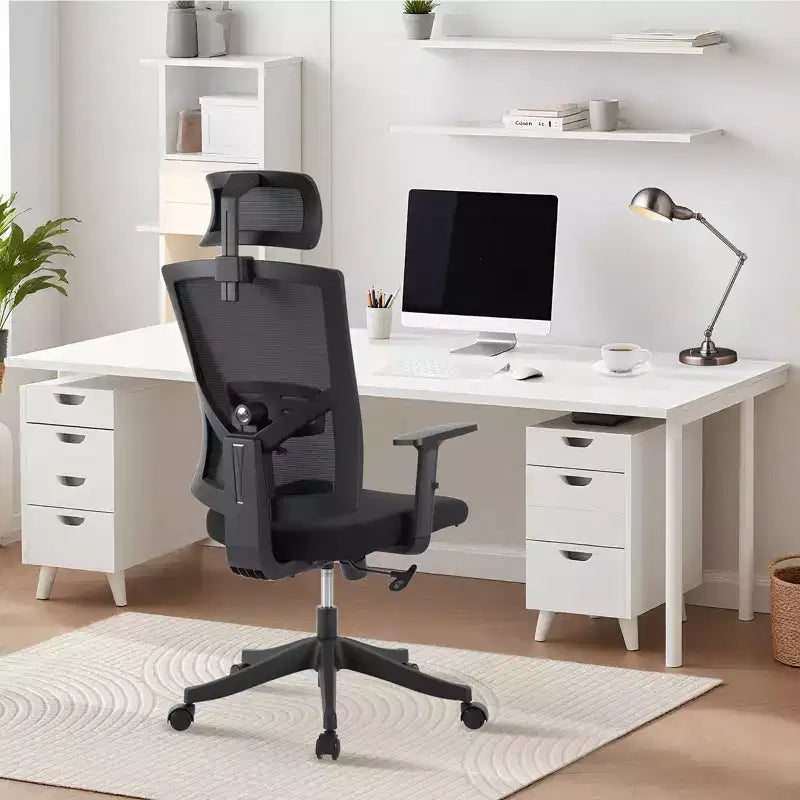 Chaise de bureau pivotante noire/grise à dossier haut, avec accoudoirs, 1 place