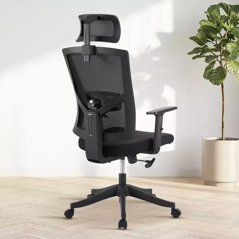 Chaise de bureau pivotante noire/grise à dossier haut, avec accoudoirs, 1 place