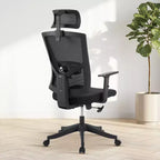 Chaise de bureau pivotante noire/grise à dossier haut, avec accoudoirs, 1 place