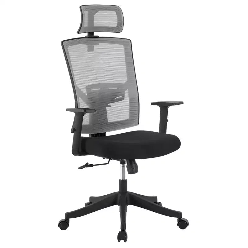 Chaise de bureau pivotante noire/grise à dossier haut, avec accoudoirs, 1 place
