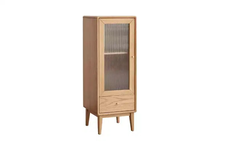 Meuble de rangement en bois de chêne avec porte vitrée et poignée en laiton, Naturel, 1 personne