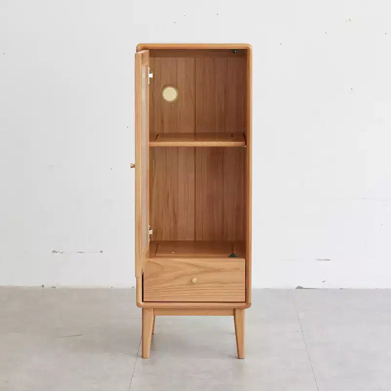 Meuble de rangement en bois de chêne avec porte vitrée et poignée en laiton, Naturel, 1 personne