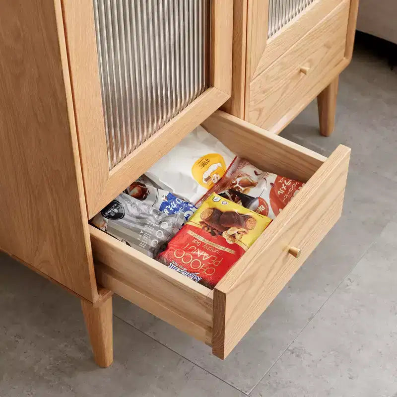 Meuble de rangement en bois de chêne avec porte vitrée et poignée en laiton, Naturel, 1 personne