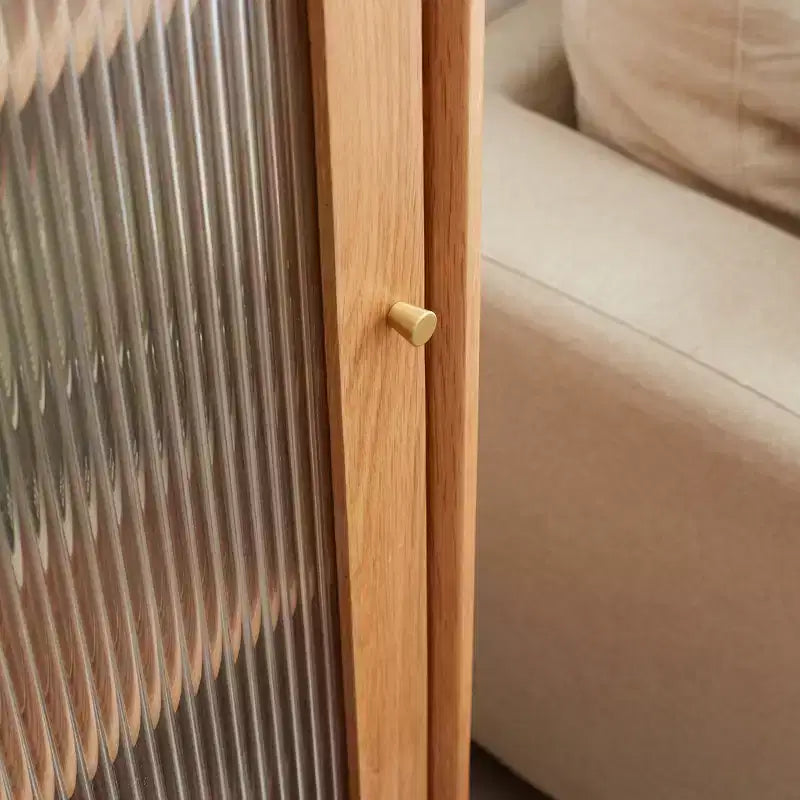 Meuble de rangement en bois de chêne avec porte vitrée et poignée en laiton, Naturel, 1 personne