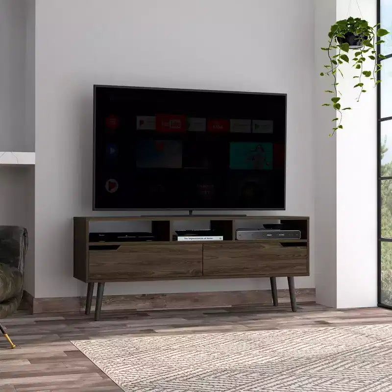 Meuble TV noir avec étagères ouvertes et fermées – Convient aux téléviseurs jusqu'à 60 po