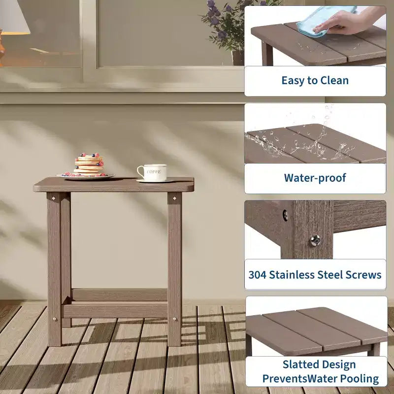 Table d'appoint extérieure carrée en PEHD – Noir / Bleu / Marron / Gris foncé / Blanc, 1 personne