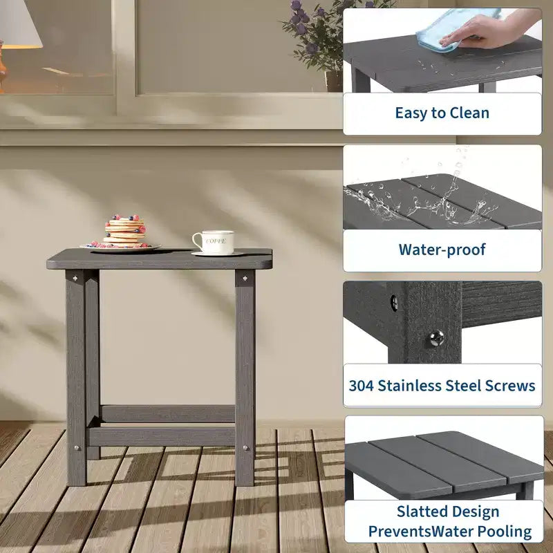 Table d'appoint extérieure carrée en PEHD – Noir / Bleu / Marron / Gris foncé / Blanc, 1 personne