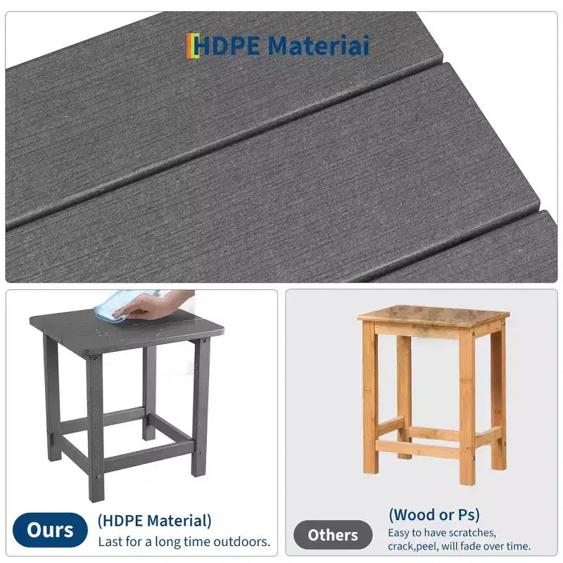 Table d'appoint extérieure carrée en PEHD – Noir / Bleu / Marron / Gris foncé / Blanc, 1 personne