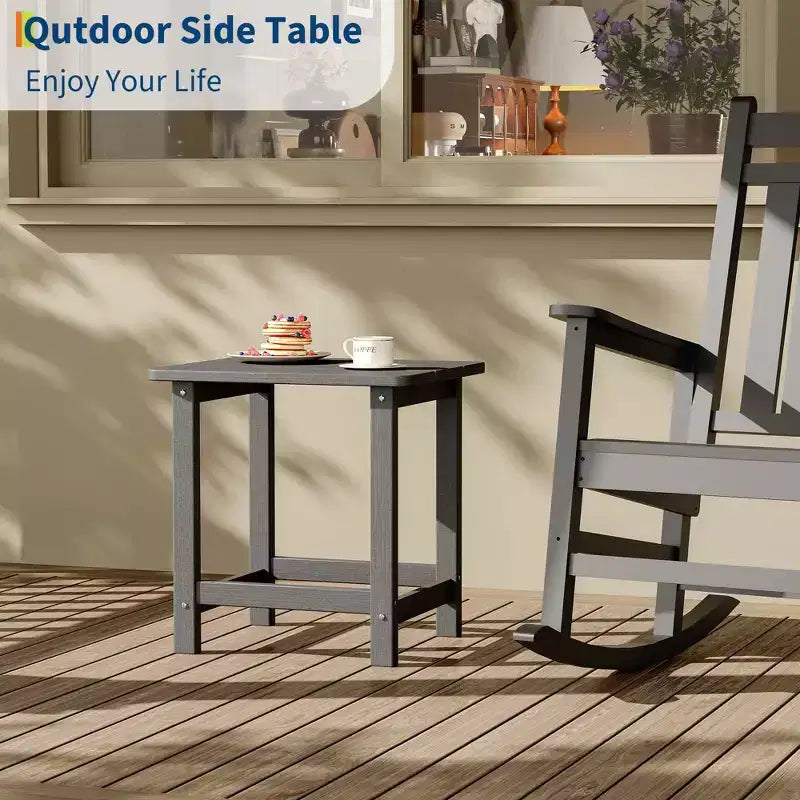Table d'appoint extérieure carrée en PEHD – Noir / Bleu / Marron / Gris foncé / Blanc, 1 personne