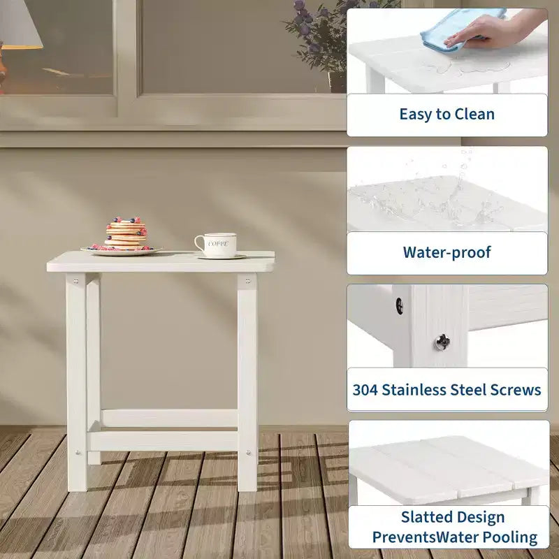 Table d'appoint extérieure carrée en PEHD – Noir / Bleu / Marron / Gris foncé / Blanc, 1 personne