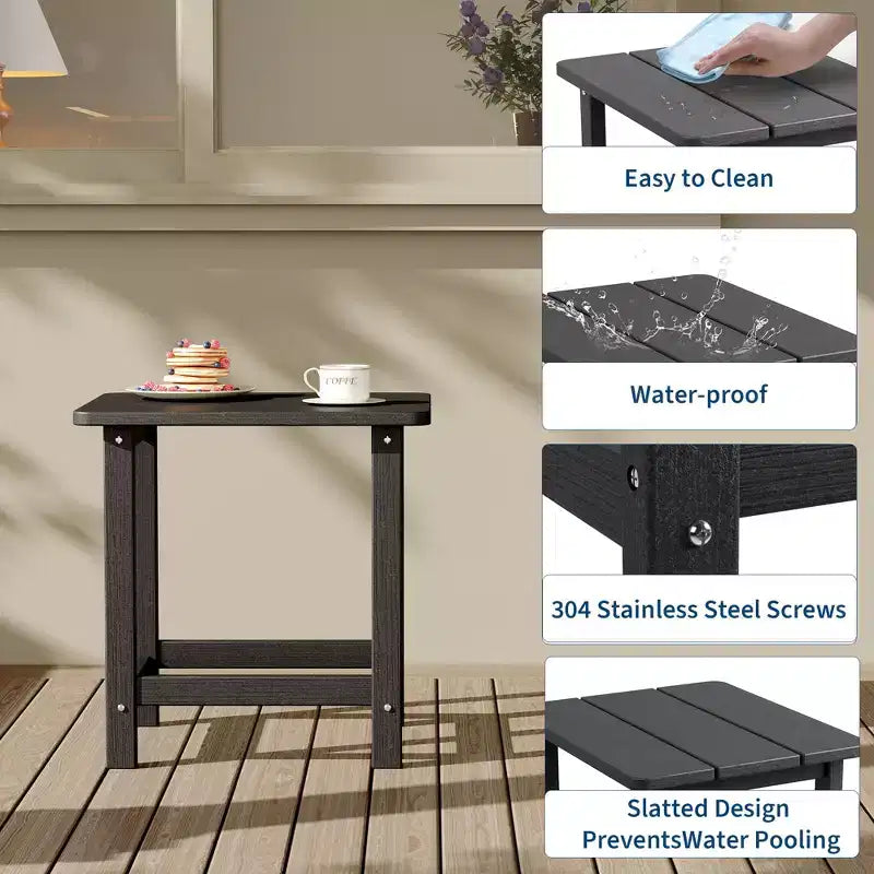 Table d'appoint extérieure carrée en PEHD – Noir / Bleu / Marron / Gris foncé / Blanc, 1 personne