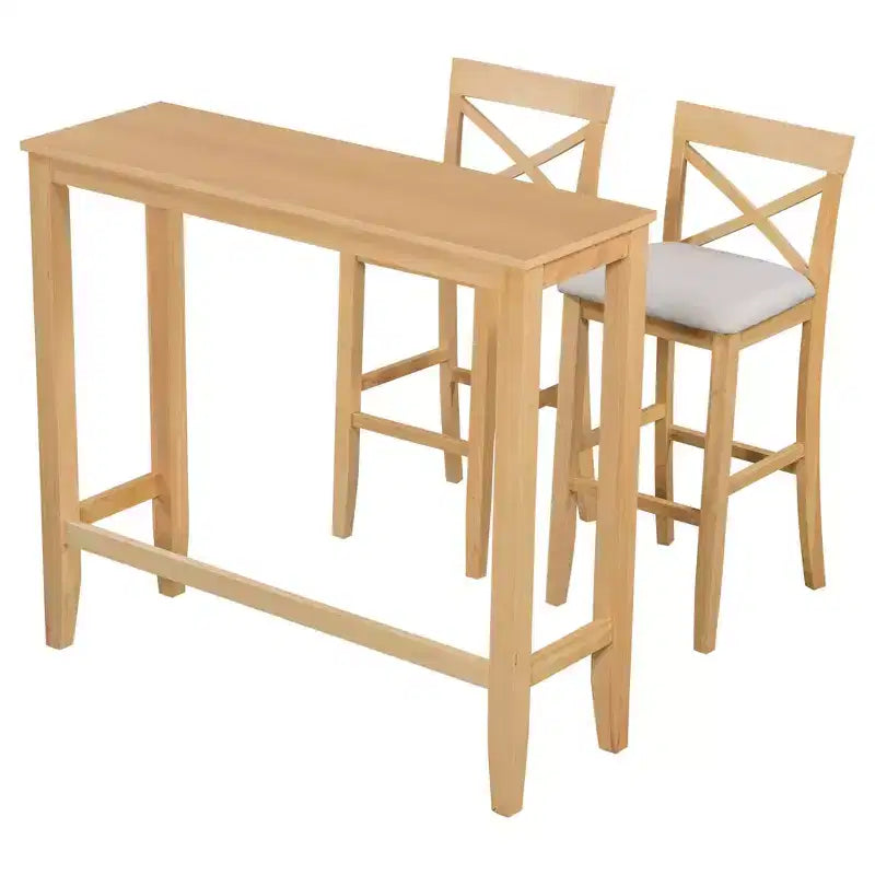 Ensemble de salle à manger rectangulaire style ferme 3 pièces, naturel/gris/beige, 2 places