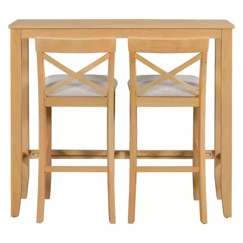 Ensemble de salle à manger rectangulaire style ferme 3 pièces, naturel/gris/beige, 2 places