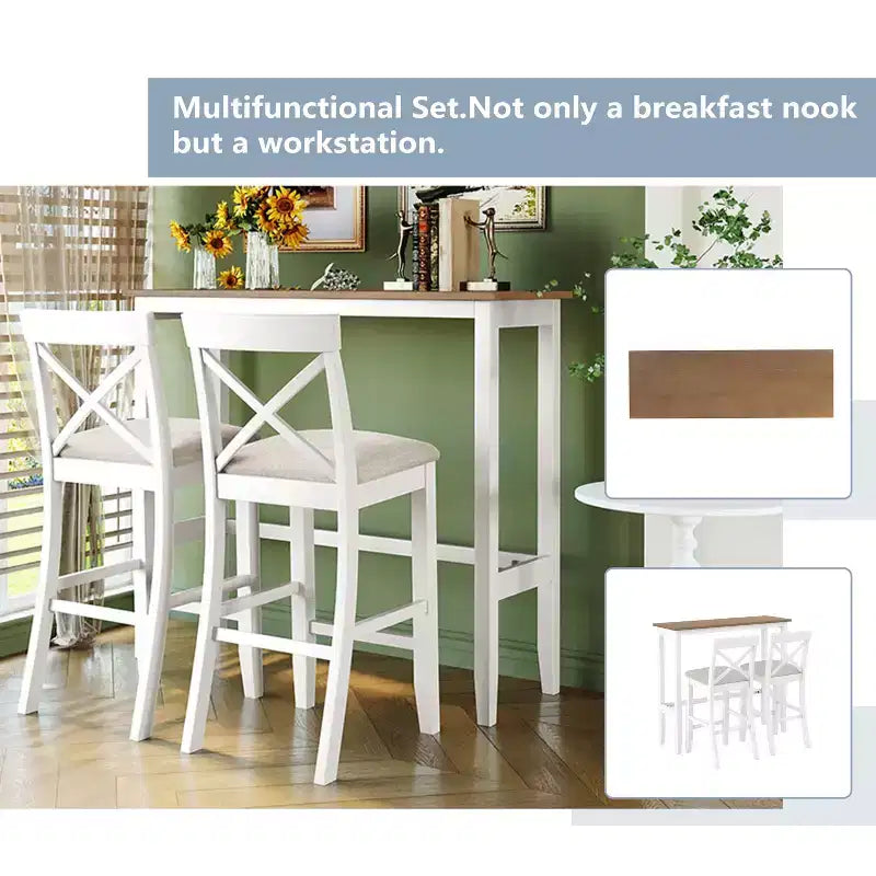 Ensemble de salle à manger rectangulaire style ferme 3 pièces, naturel/gris/beige, 2 places