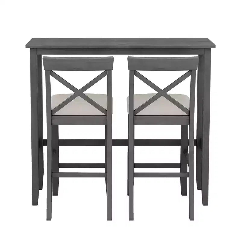 Ensemble de salle à manger rectangulaire style ferme 3 pièces, naturel/gris/beige, 2 places