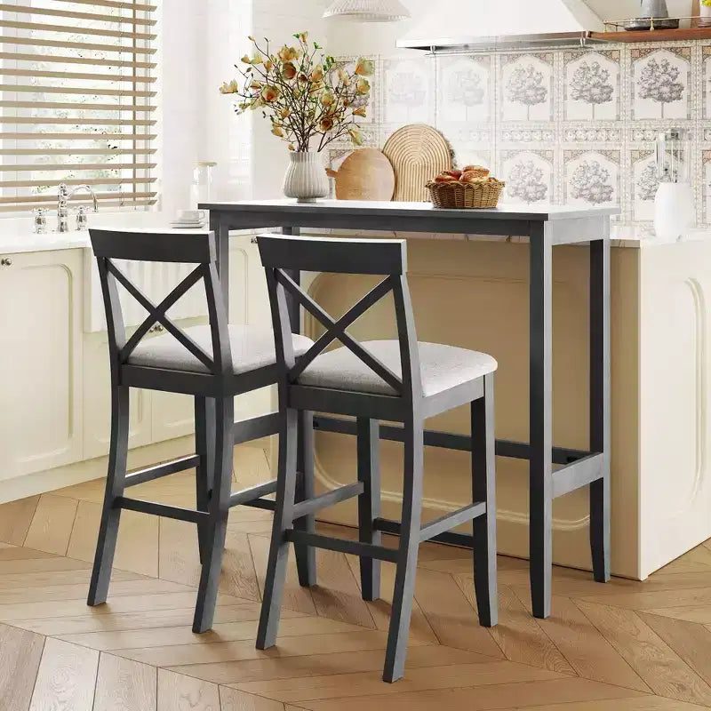 Ensemble de salle à manger rectangulaire style ferme 3 pièces, naturel/gris/beige, 2 places