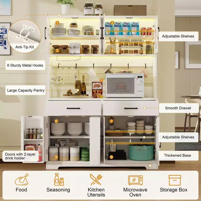 Armoire de rangement de cuisine autonome brune 1 personne avec lumières RVB et prise de courant