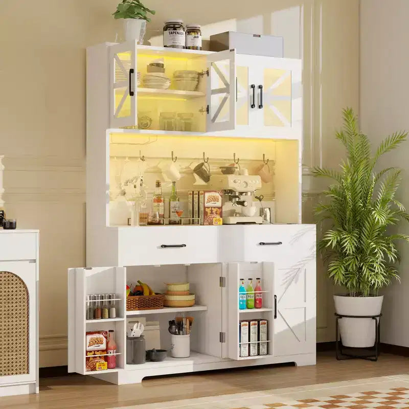 Armoire de rangement de cuisine autonome brune 1 personne avec lumières RVB et prise de courant