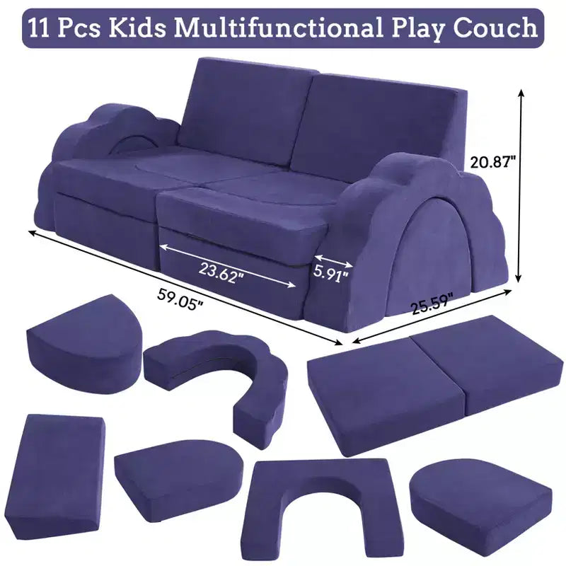 Ensemble de canapé modulable en suède gris, 11 pièces, 2 places