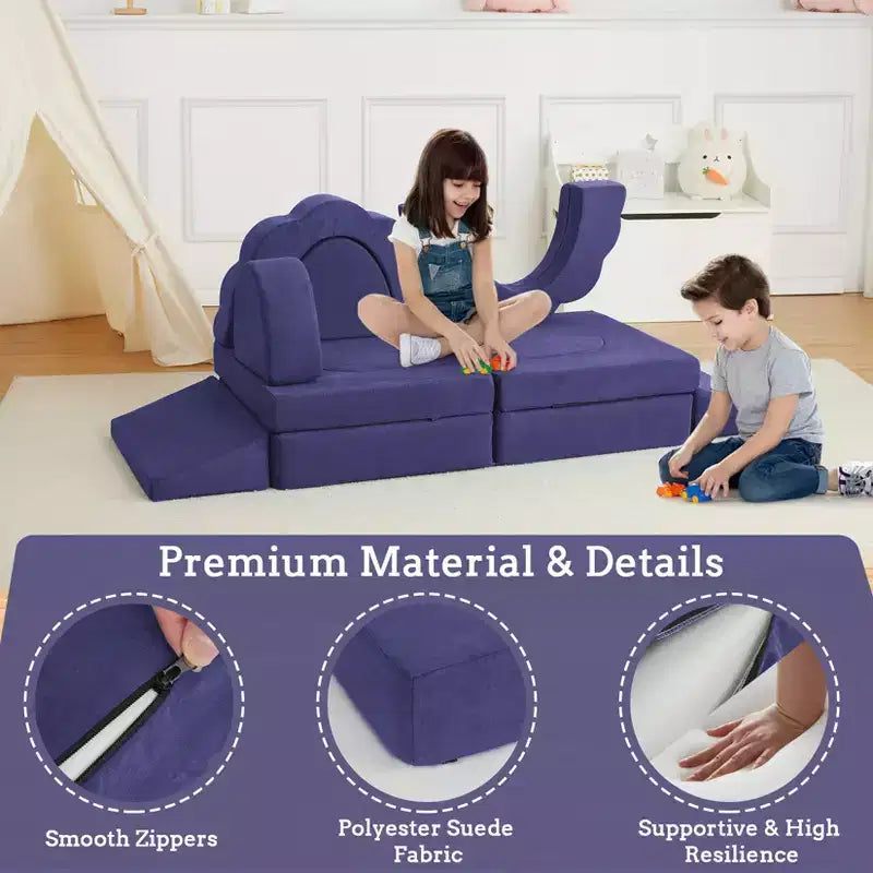 Ensemble de canapé modulable en suède gris, 11 pièces, 2 places