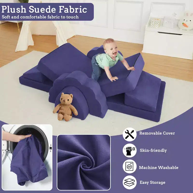 Ensemble de canapé modulable en suède gris, 11 pièces, 2 places
