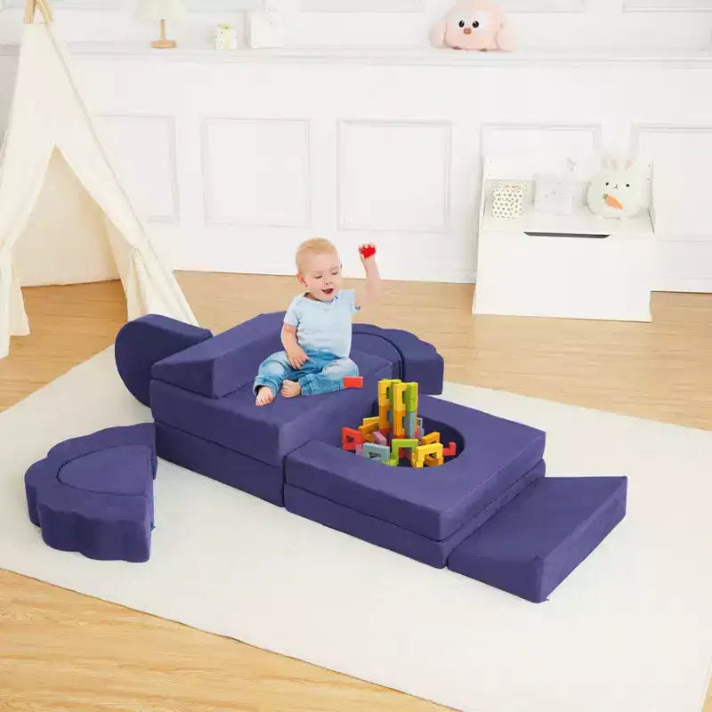 Ensemble de canapé modulable en suède gris, 11 pièces, 2 places