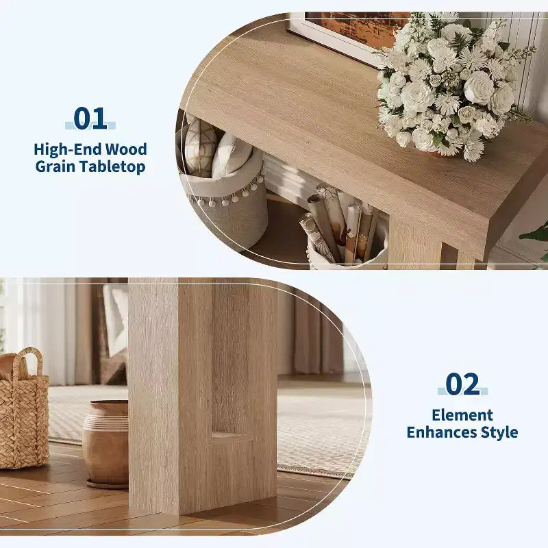 Console de 63 po, marron/naturel, MDF, entrée 1 personne