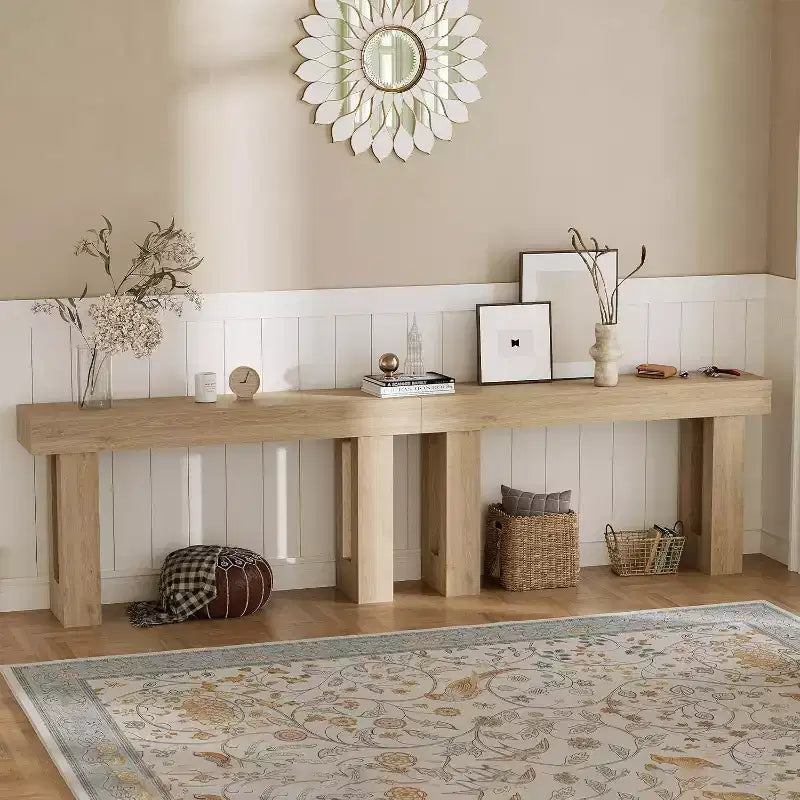 Console de 63 po, marron/naturel, MDF, entrée 1 personne