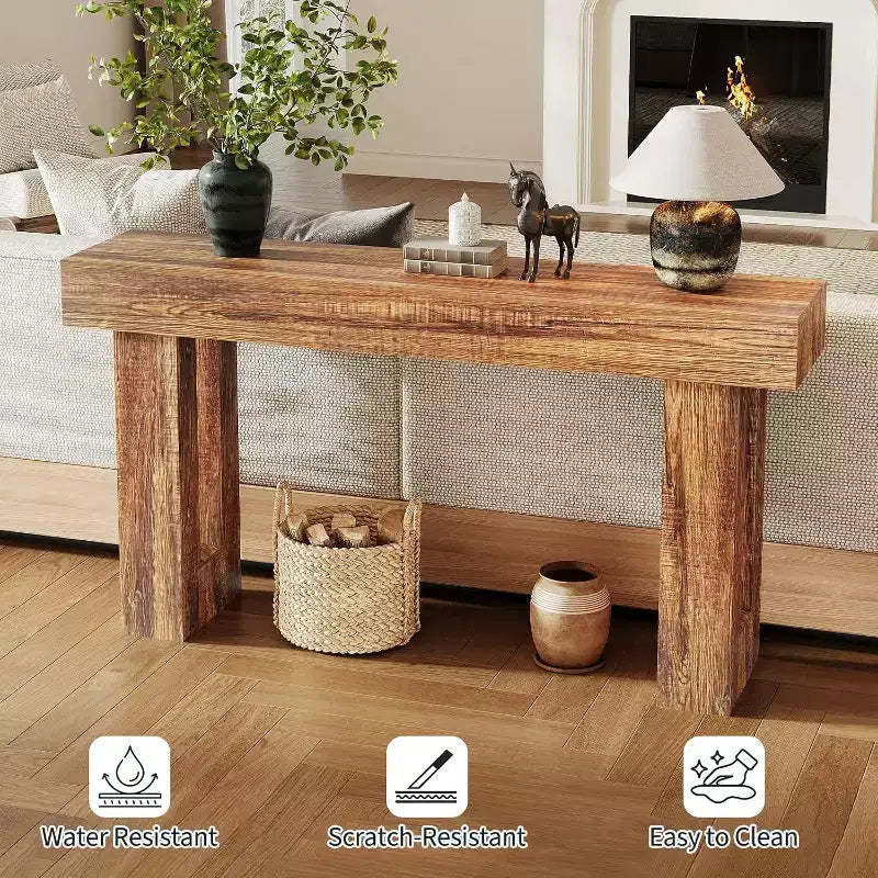 Console de 63 po, marron/naturel, MDF, entrée 1 personne