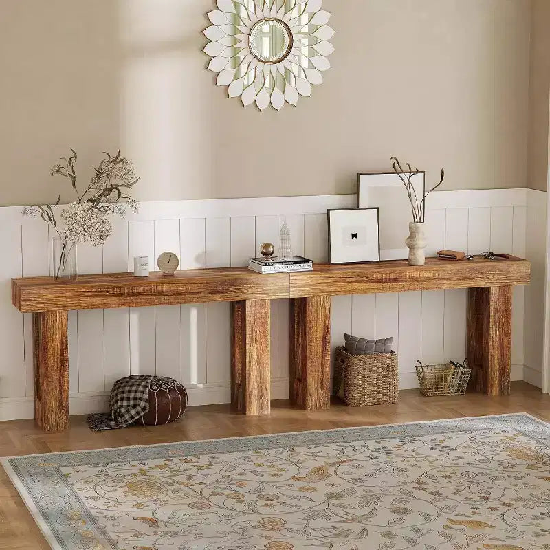 Console de 63 po, marron/naturel, MDF, entrée 1 personne