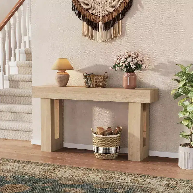 Console de 63 po, marron/naturel, MDF, entrée 1 personne