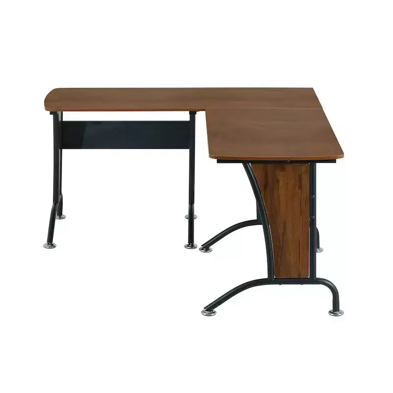 Bureau d'angle imitation bois, cadre en acier, 1 à 2 personnes