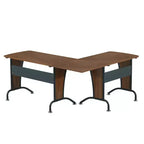 Bureau d'angle imitation bois, cadre en acier, 1 à 2 personnes