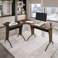 Bureau d'angle imitation bois, cadre en acier, 1 à 2 personnes