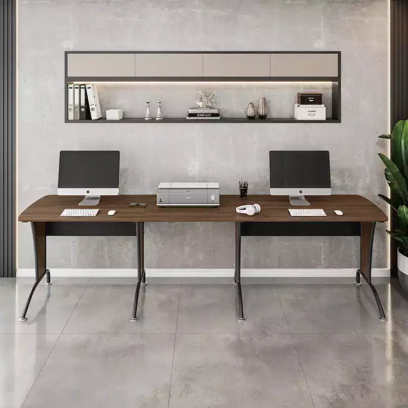 Bureau d'angle imitation bois, cadre en acier, 1 à 2 personnes