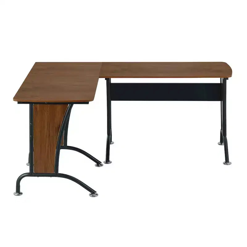 Bureau d'angle imitation bois, cadre en acier, 1 à 2 personnes