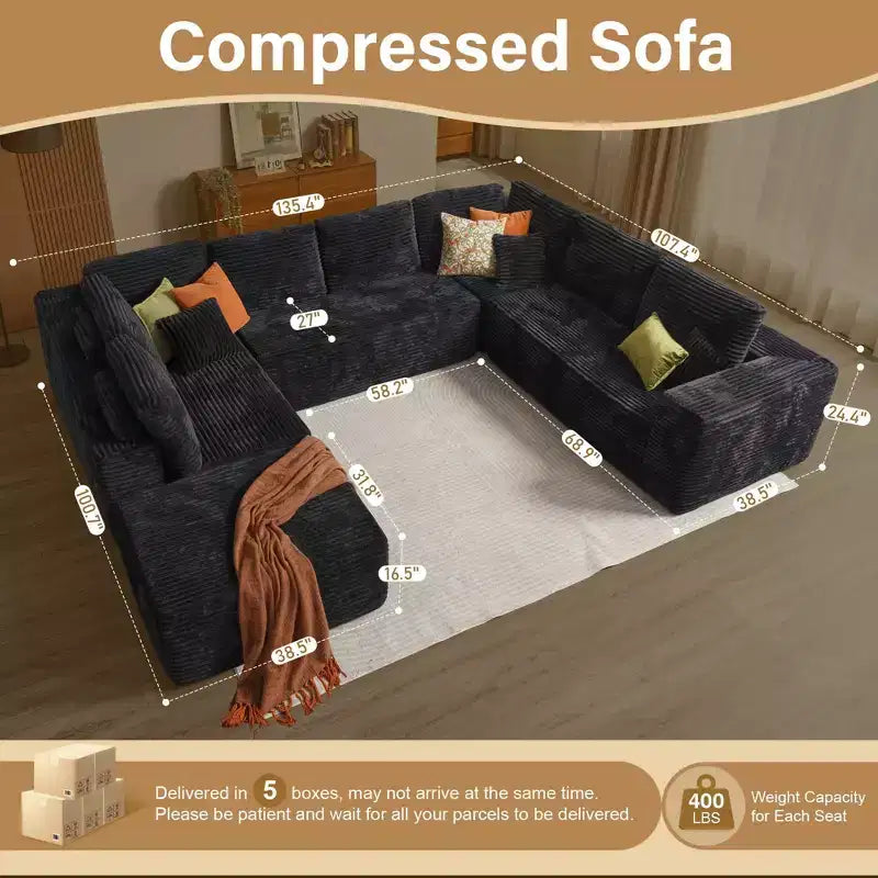 Beige / Noir / Gris | Canapé d'angle modulable en U | Jusqu'à 8 places
