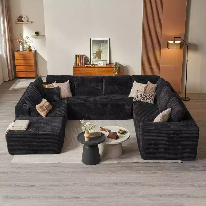 Beige / Noir / Gris | Canapé d'angle modulable en U | Jusqu'à 8 places