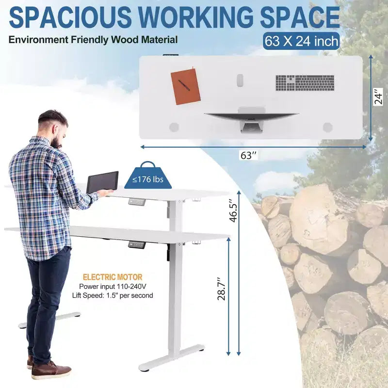 Bureau debout électrique réglable en hauteur, 1 personne, 160 cm, blanc / jaune