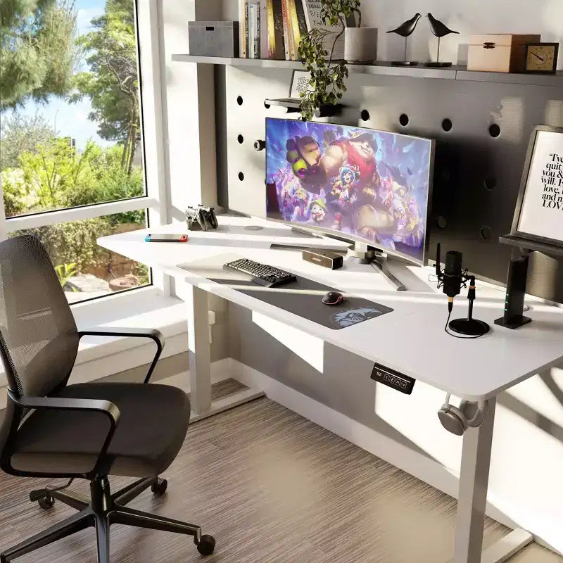 Bureau debout électrique réglable en hauteur, 1 personne, 160 cm, blanc / jaune