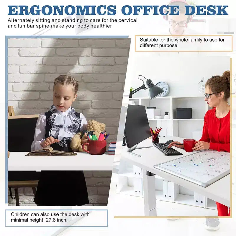 Bureau debout électrique réglable en hauteur, 1 personne, 160 cm, blanc / jaune