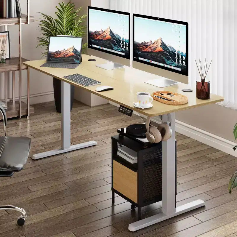 Bureau debout électrique réglable en hauteur, 1 personne, 160 cm, blanc / jaune