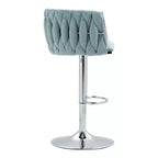 Tabouret de bar pivotant en velours beige / bleu / jaune avec dossier tissé et repose-pieds – Lot de 2
