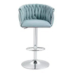 Tabouret de bar pivotant en velours beige / bleu / jaune avec dossier tissé et repose-pieds – Lot de 2