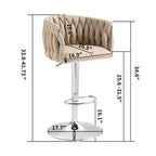 Tabouret de bar pivotant en velours beige / bleu / jaune avec dossier tissé et repose-pieds – Lot de 2