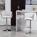 Okak Luxury Velvet Swivel Bar Stools Set of 2, Adjustable Counter Height Bar Chairs with Woven Back & Footrest for Kitchen Island, Cafe, Pub