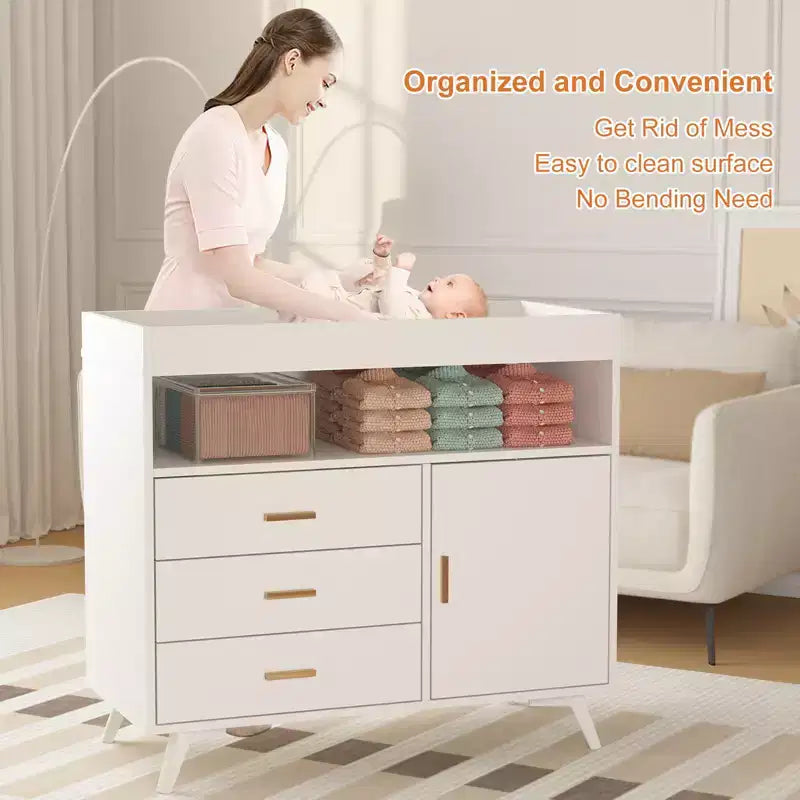 Table à langer et commode blanches 3 tiroirs – 2-en-1, 1 enfant